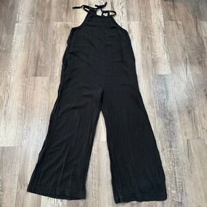 Pact Overall Jumpsuit Black Organic Cotton Gauze Wide Leg Halter Women Medium